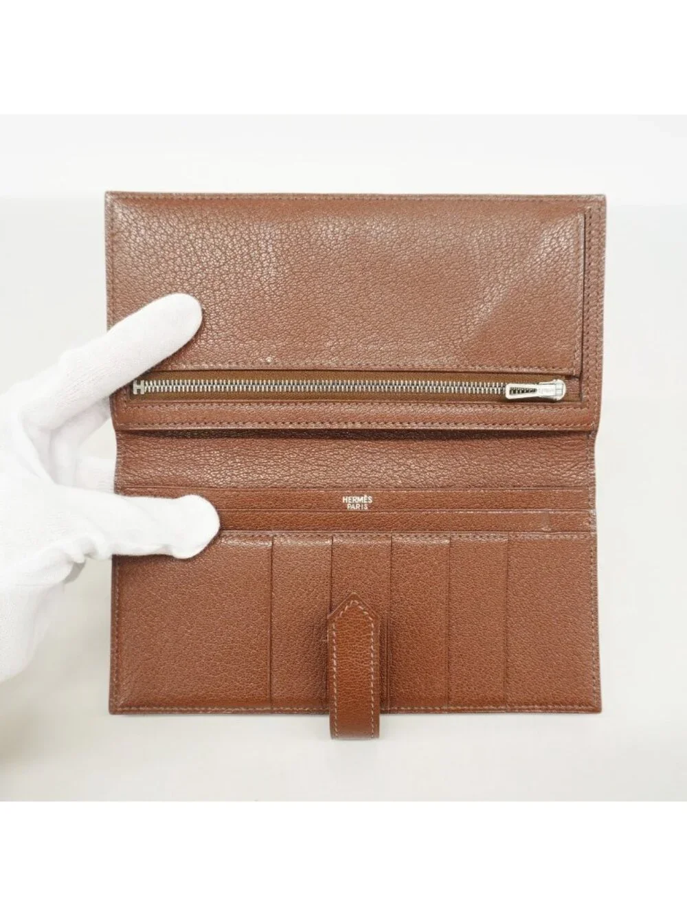 Hermes Wallet Bearn Chevre Mysore Brown Silver